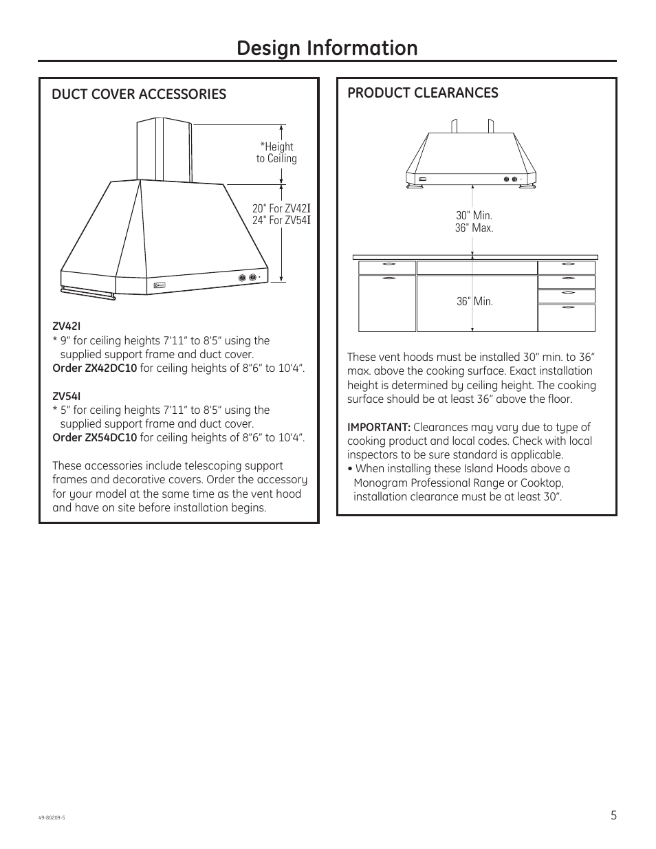 Design information | GE ZV54ISHSS User Manual | Page 5 / 20