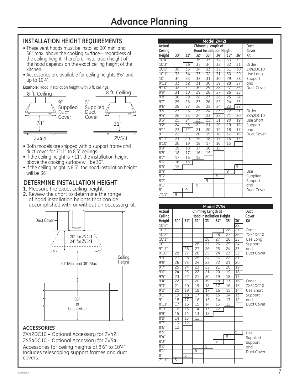 Advance planning, Installation height requirements, Determine installation height | GE ZV54ISHSS User Manual | Page 7 / 20