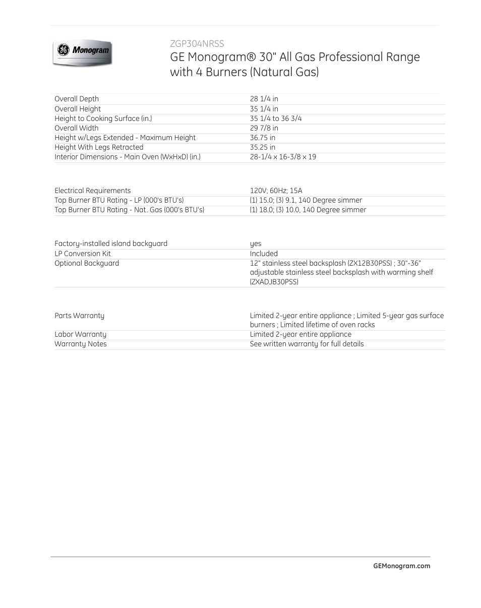 GE ZGP304NRSS User Manual | Page 4 / 4