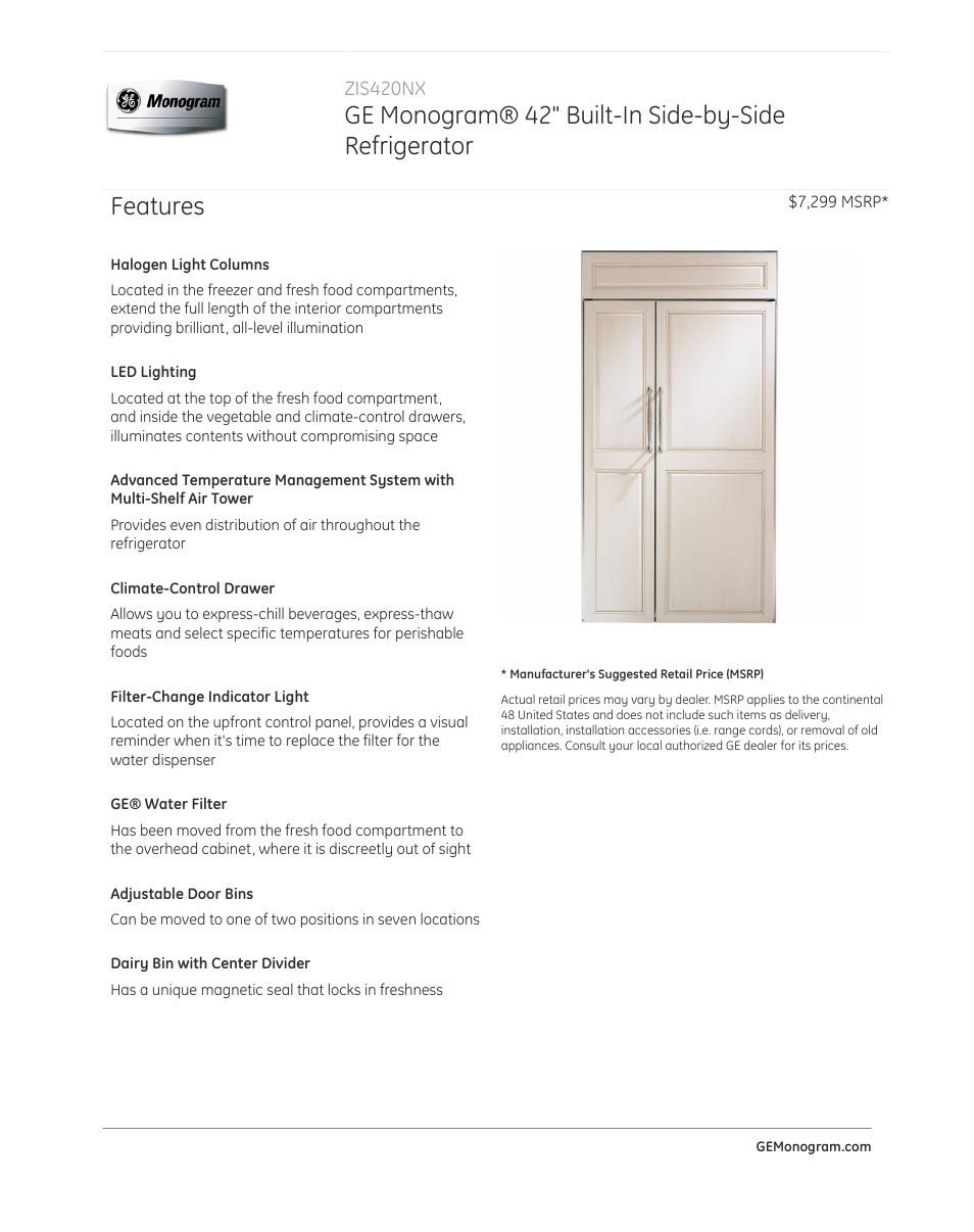 GE ZIS420NX User Manual | 4 pages