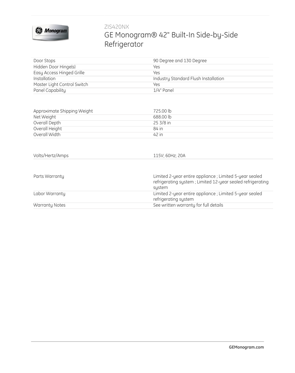 GE ZIS420NX User Manual | Page 4 / 4