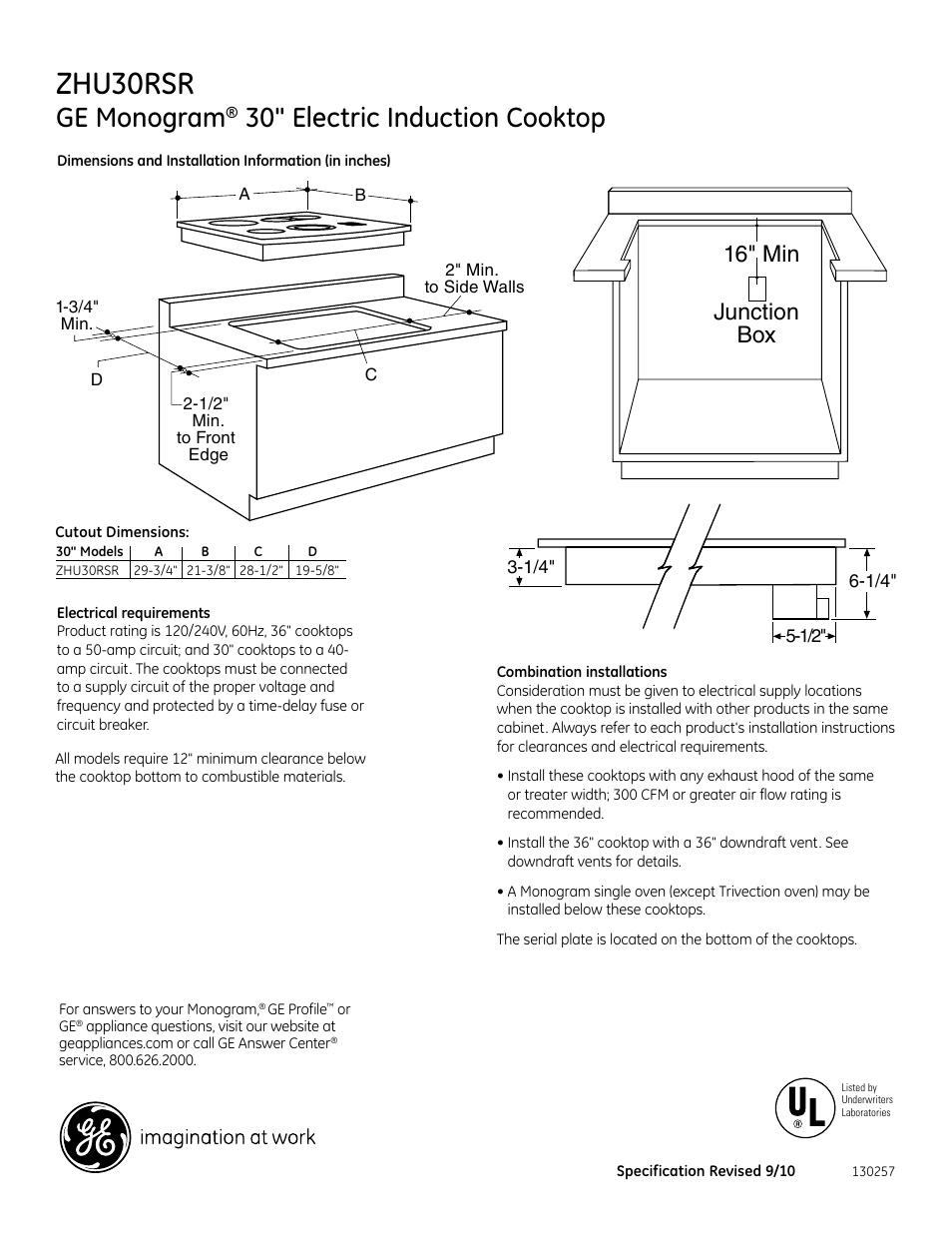 GE ZHU30RSRSS User Manual | 2 pages