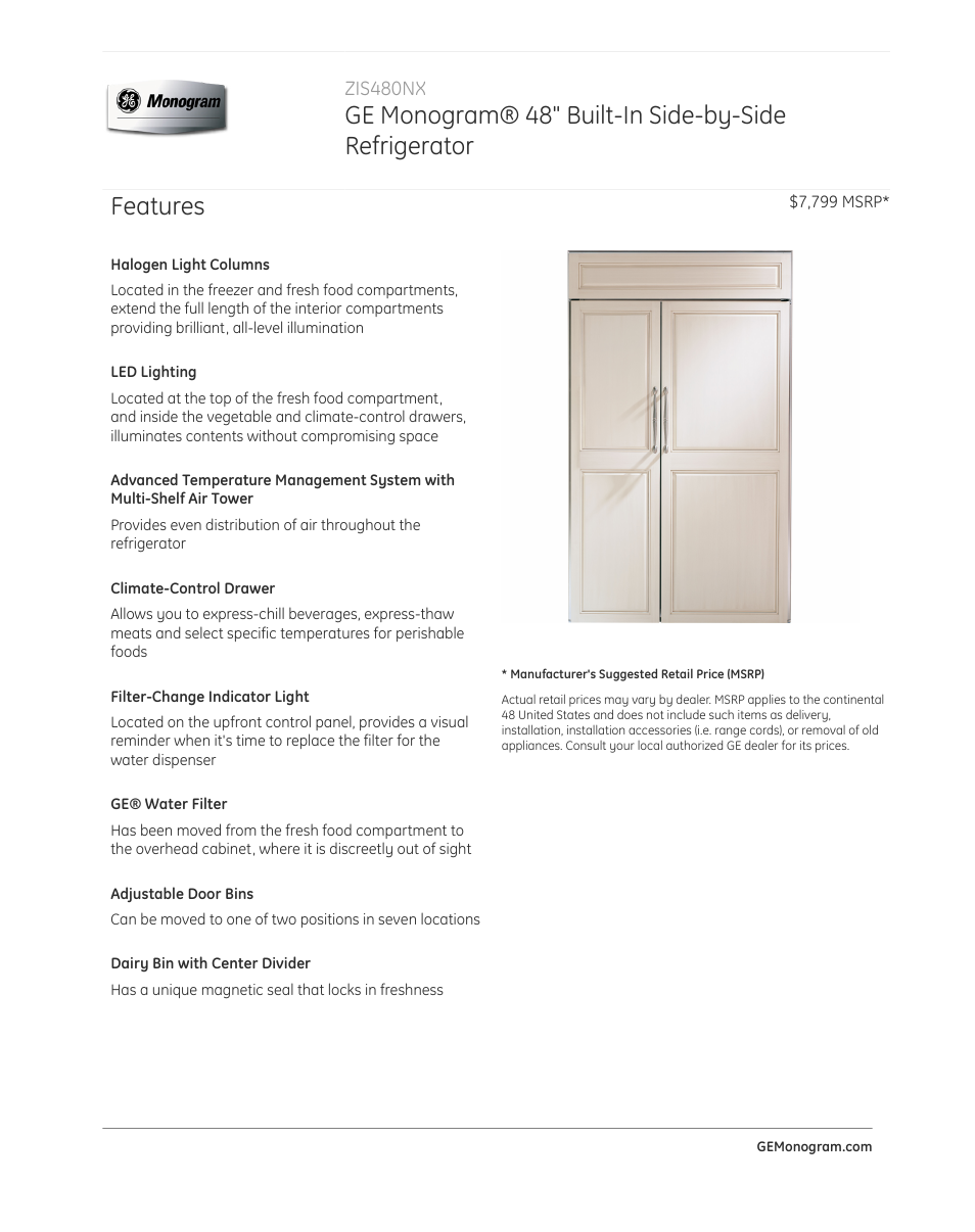 GE ZIS480NX User Manual | 4 pages