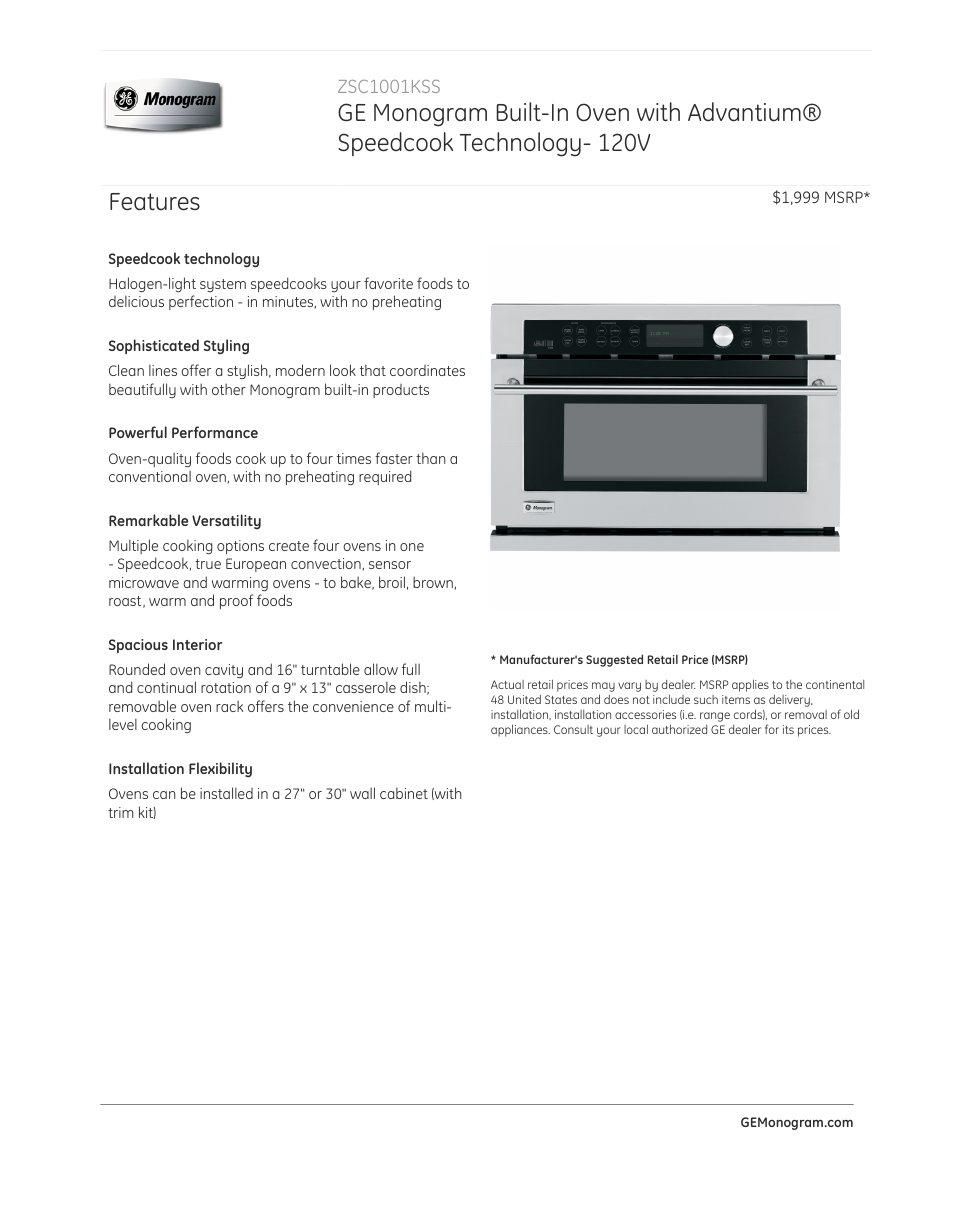 GE ZSC1001KSS User Manual | 3 pages