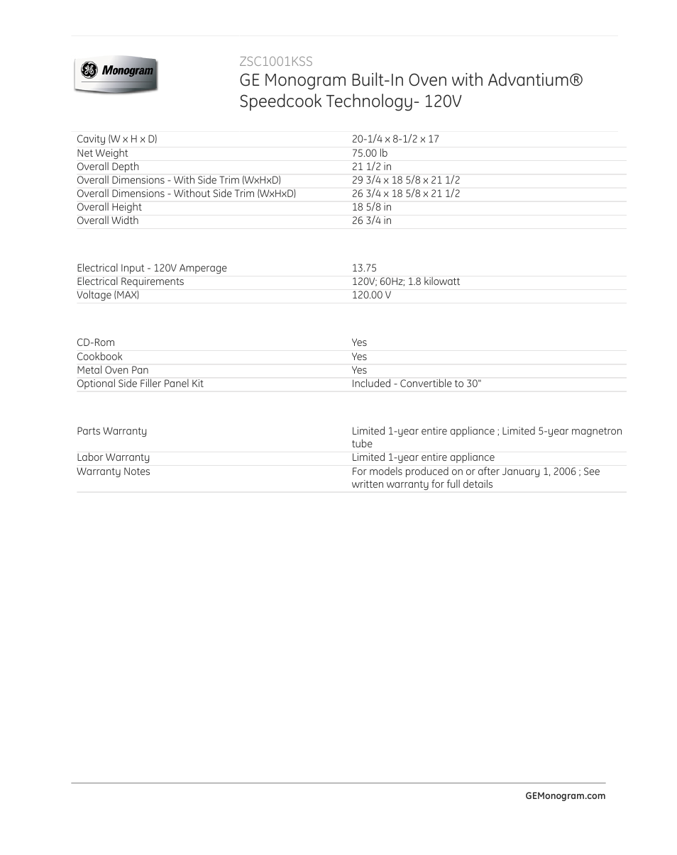 GE ZSC1001KSS User Manual | Page 3 / 3