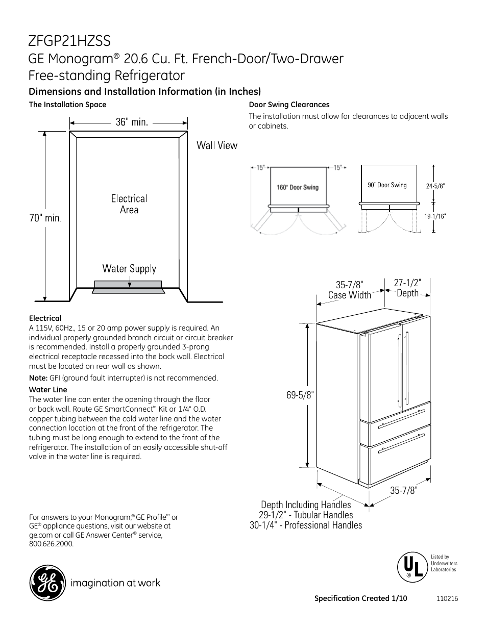 GE ZFGP21HZSS User Manual | 2 pages