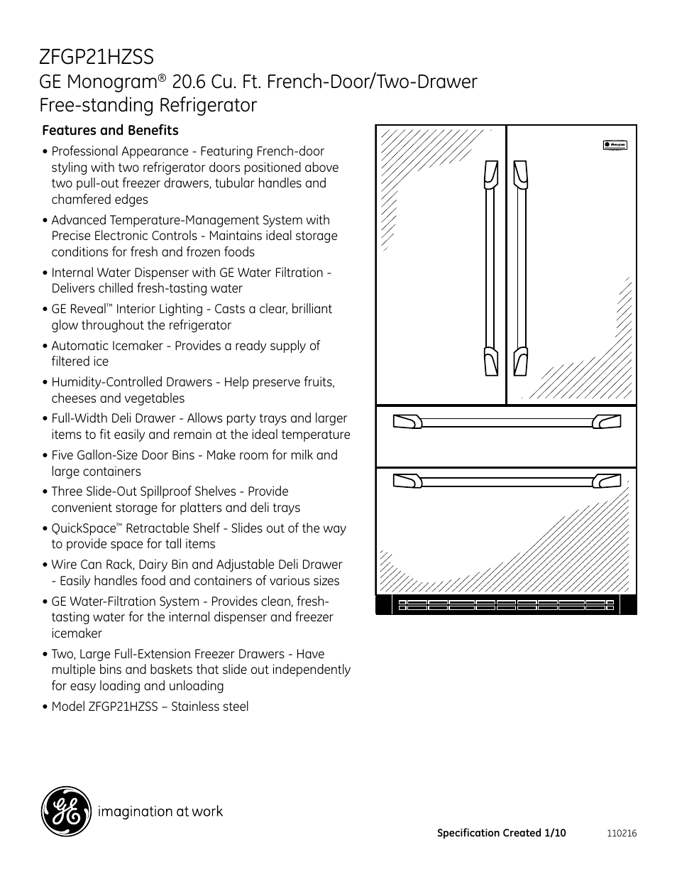 Zfgp21hzss, Ge monogram | GE ZFGP21HZSS User Manual | Page 2 / 2