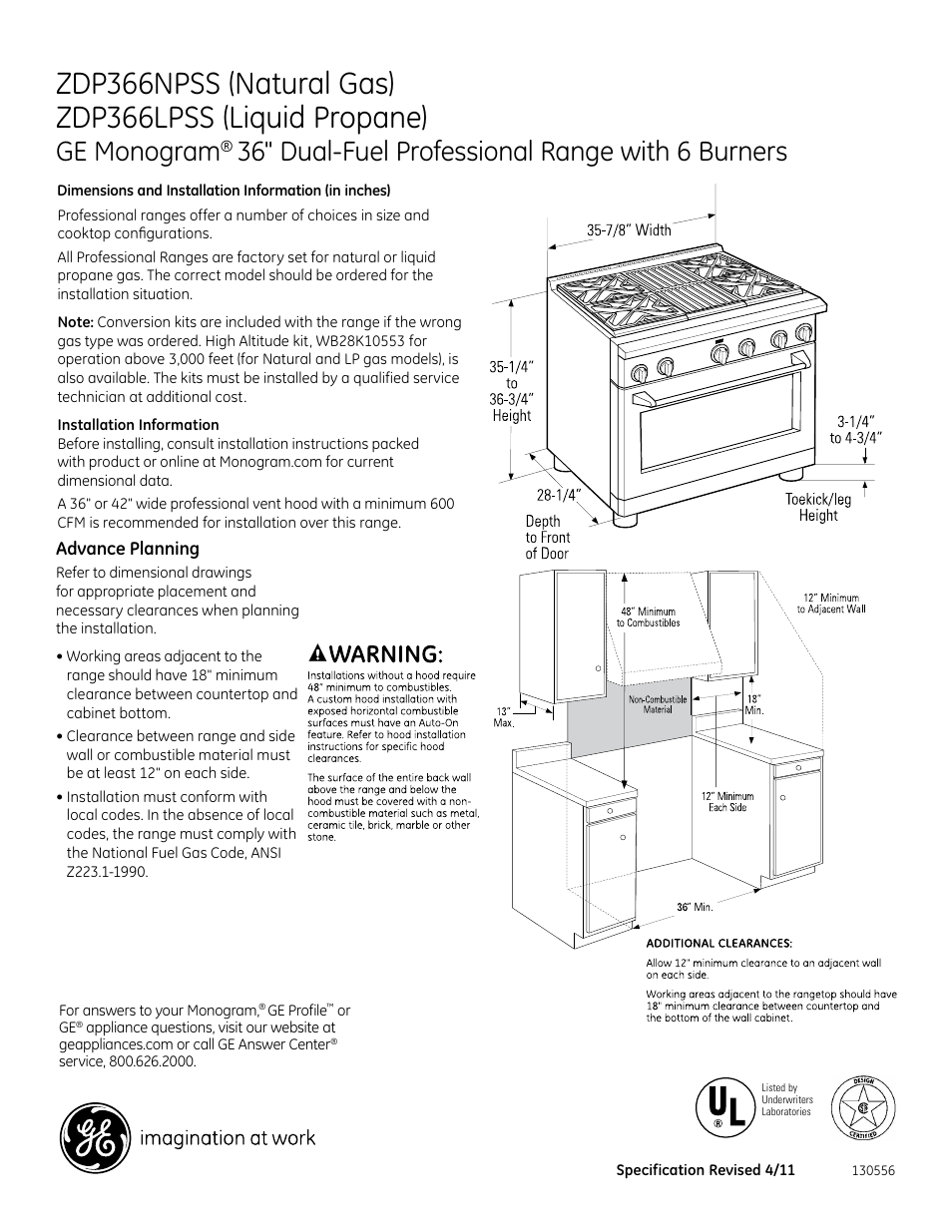 GE ZDP366NPSS User Manual | 3 pages