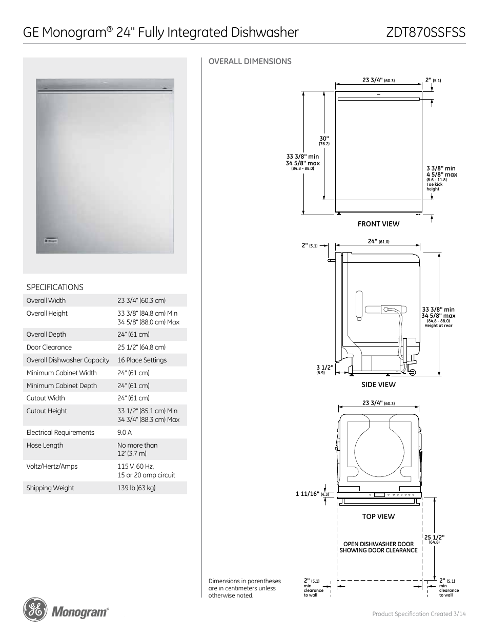 GE ZDT870SSFSS User Manual | 3 pages