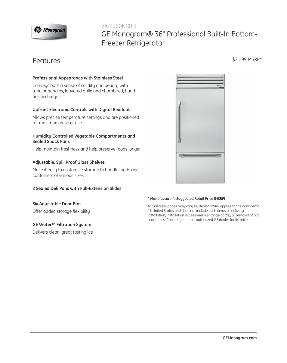 GE ZICP360NXRH User Manual | 3 pages
