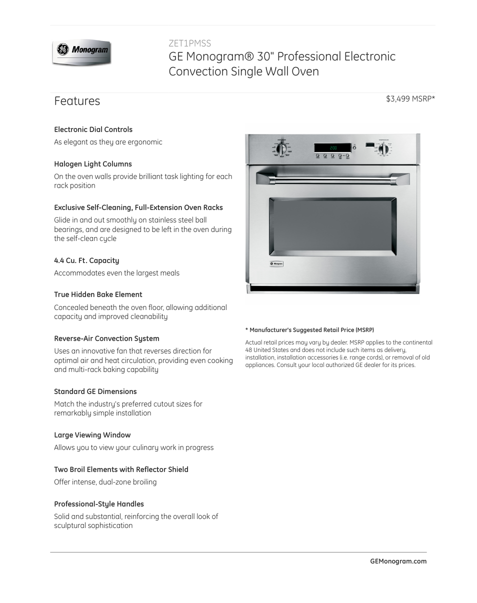 GE ZET1PMSS User Manual | 4 pages