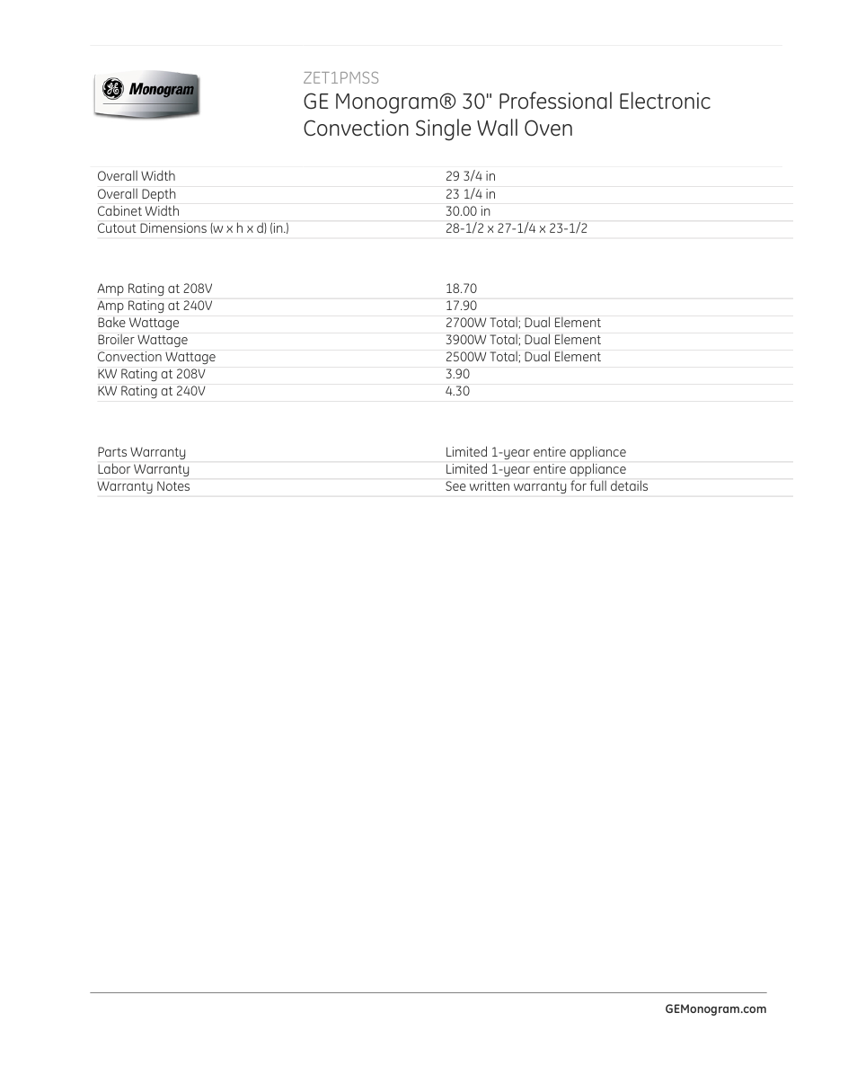 GE ZET1PMSS User Manual | Page 4 / 4