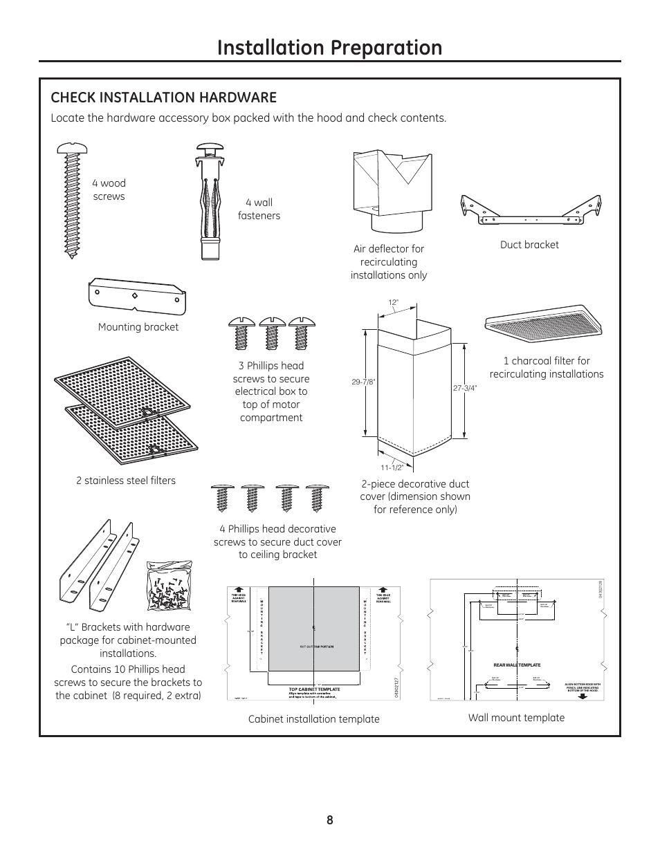 Installation preparation, Check installation hardware | GE ZV800SJSS User Manual | Page 8 / 24