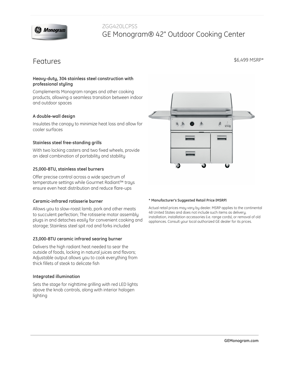 GE ZGG420LCPSS User Manual | 4 pages