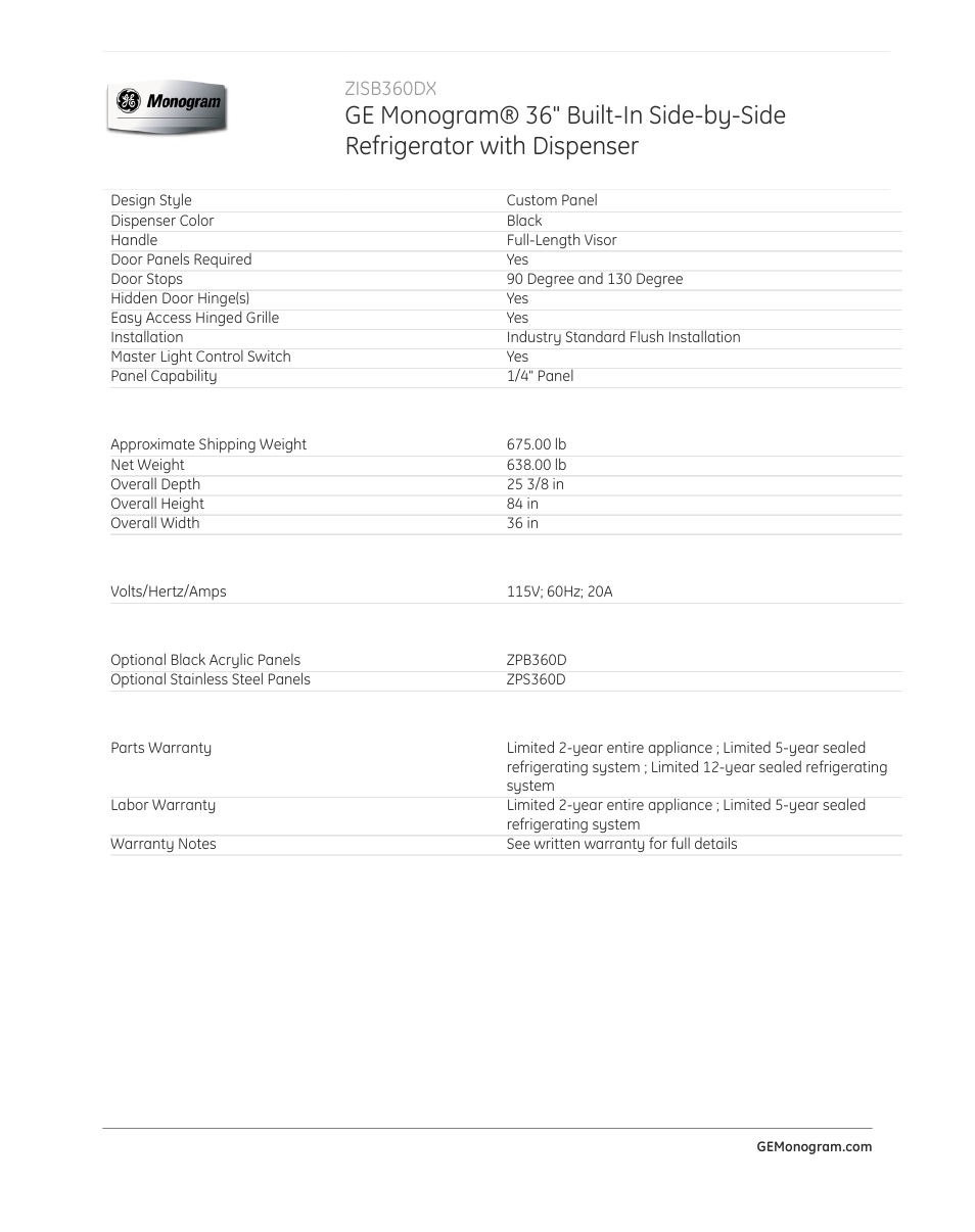 Zisb360dx | GE ZISB360DX User Manual | Page 4 / 4