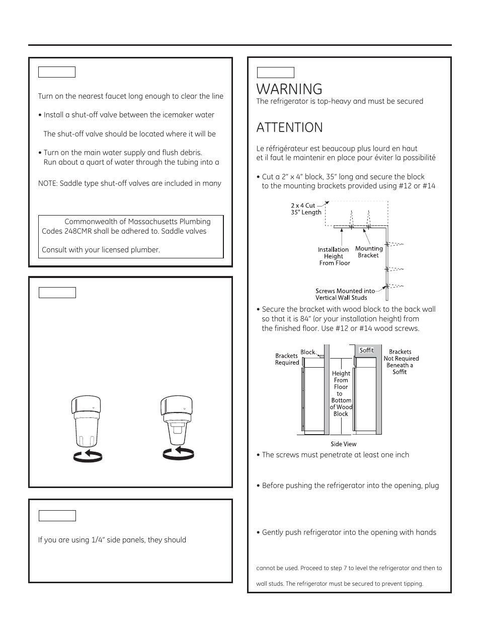 Installation instructions, Step 5 install side panels, Step 6 install anti-tip brackets | Step 3 (continued) | GE ZISB360DX User Manual | Page 12 / 24
