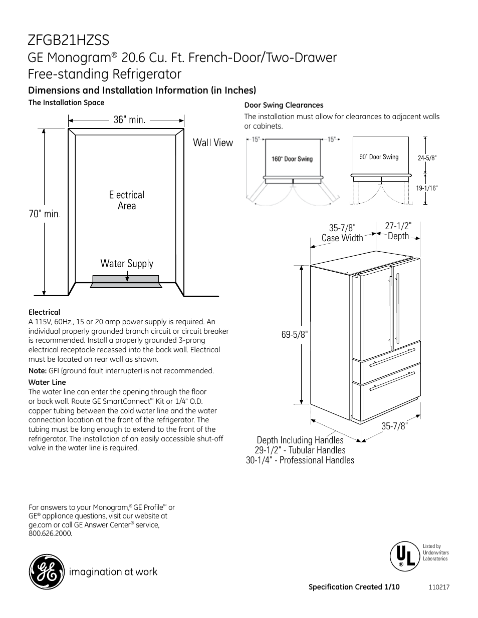 GE ZFGB21HZSS User Manual | 2 pages