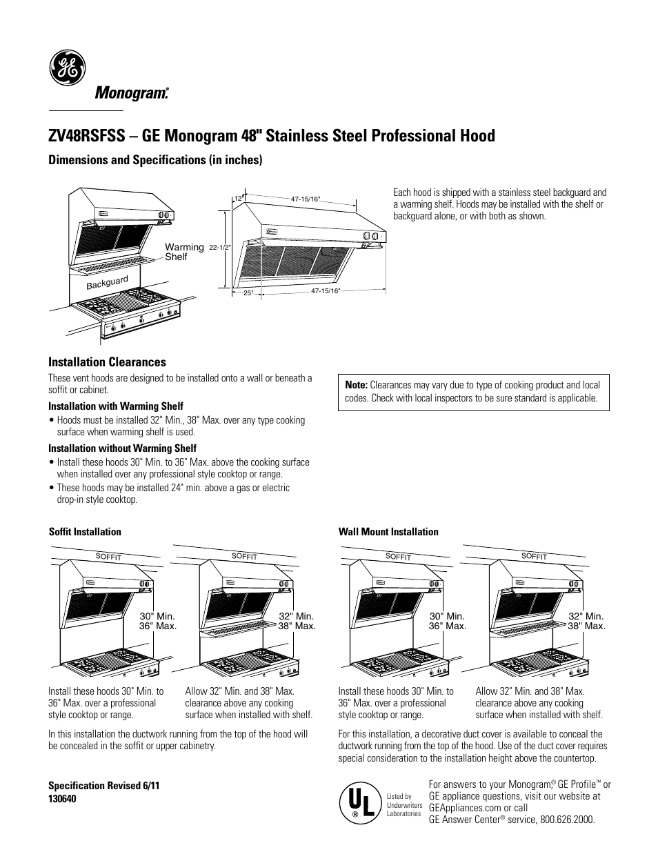 GE ZV48RSFSS User Manual | 4 pages