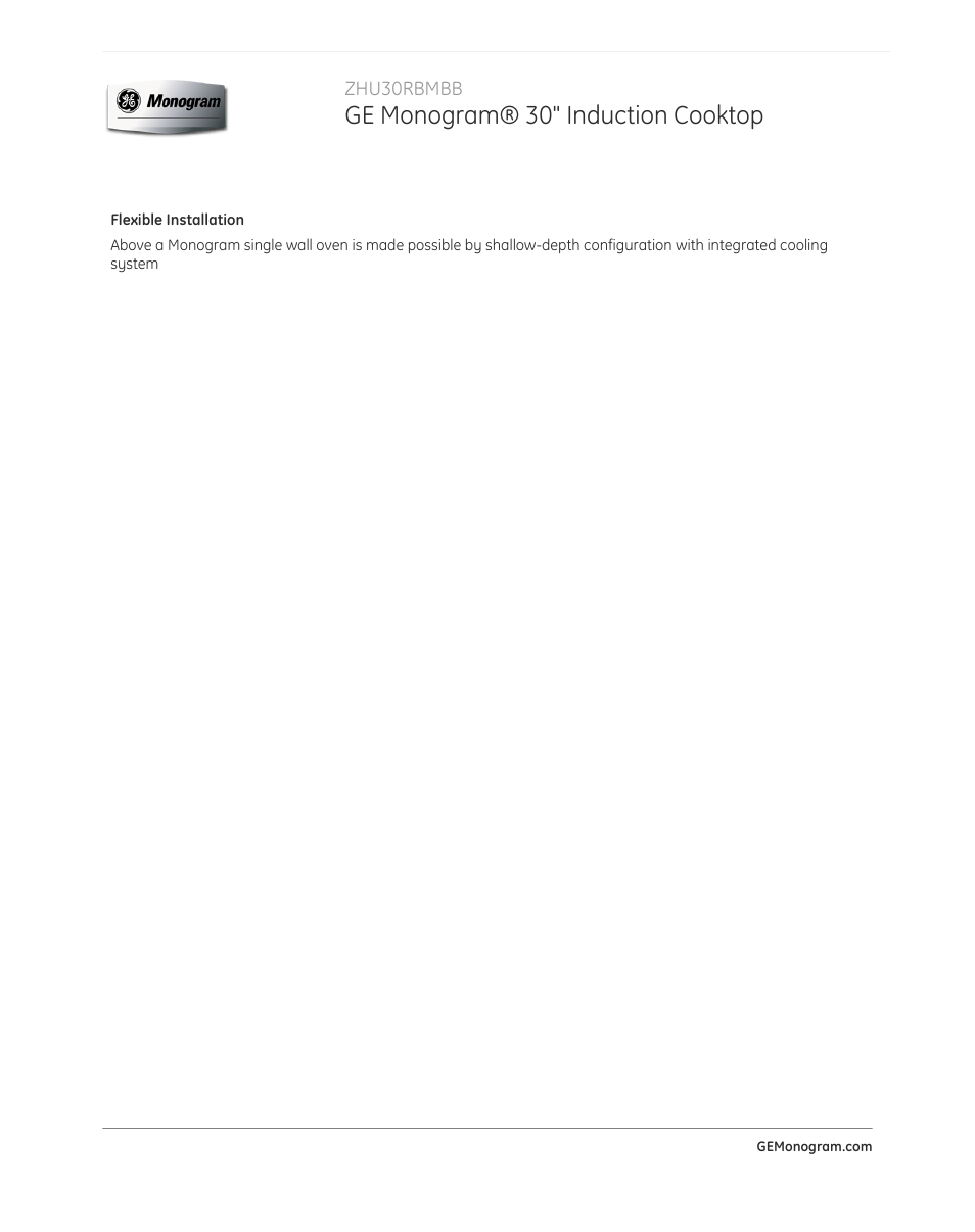 Ge monogram® 30" induction cooktop | GE ZHU30RBMBB User Manual | Page 2 / 4