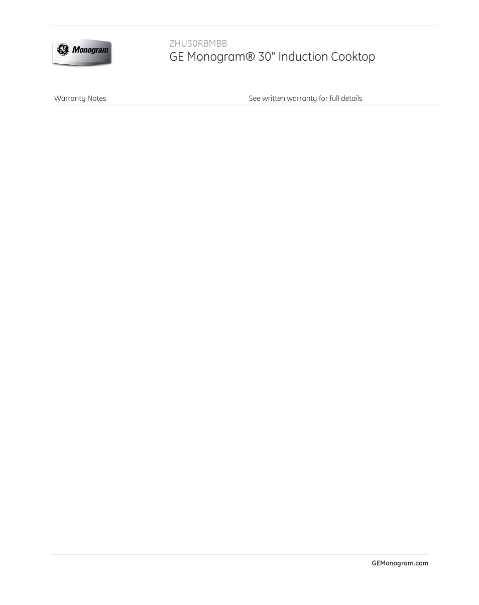 Ge monogram® 30" induction cooktop | GE ZHU30RBMBB User Manual | Page 4 / 4