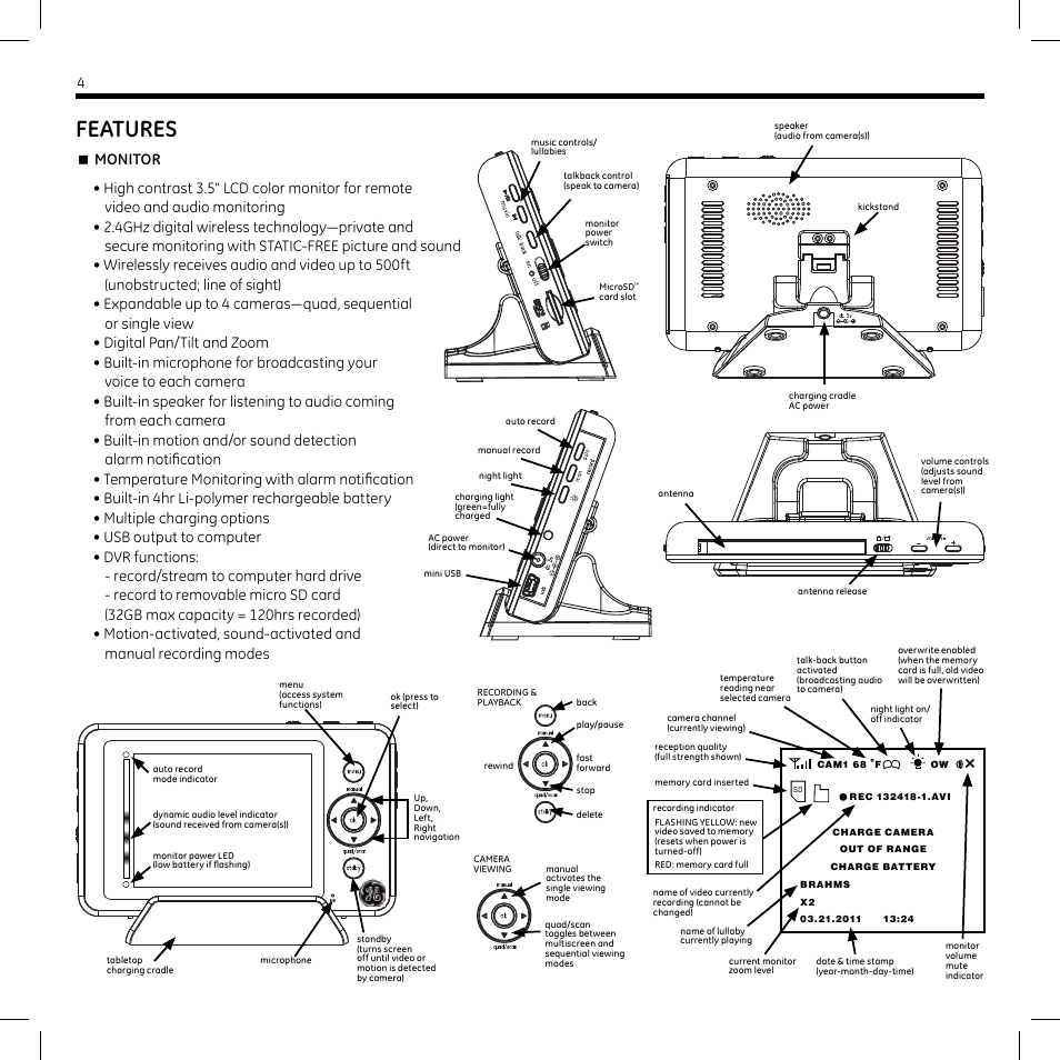 Features | GE 45255 Digital Home Monitoring Kit User Manual | Page 4 / 15