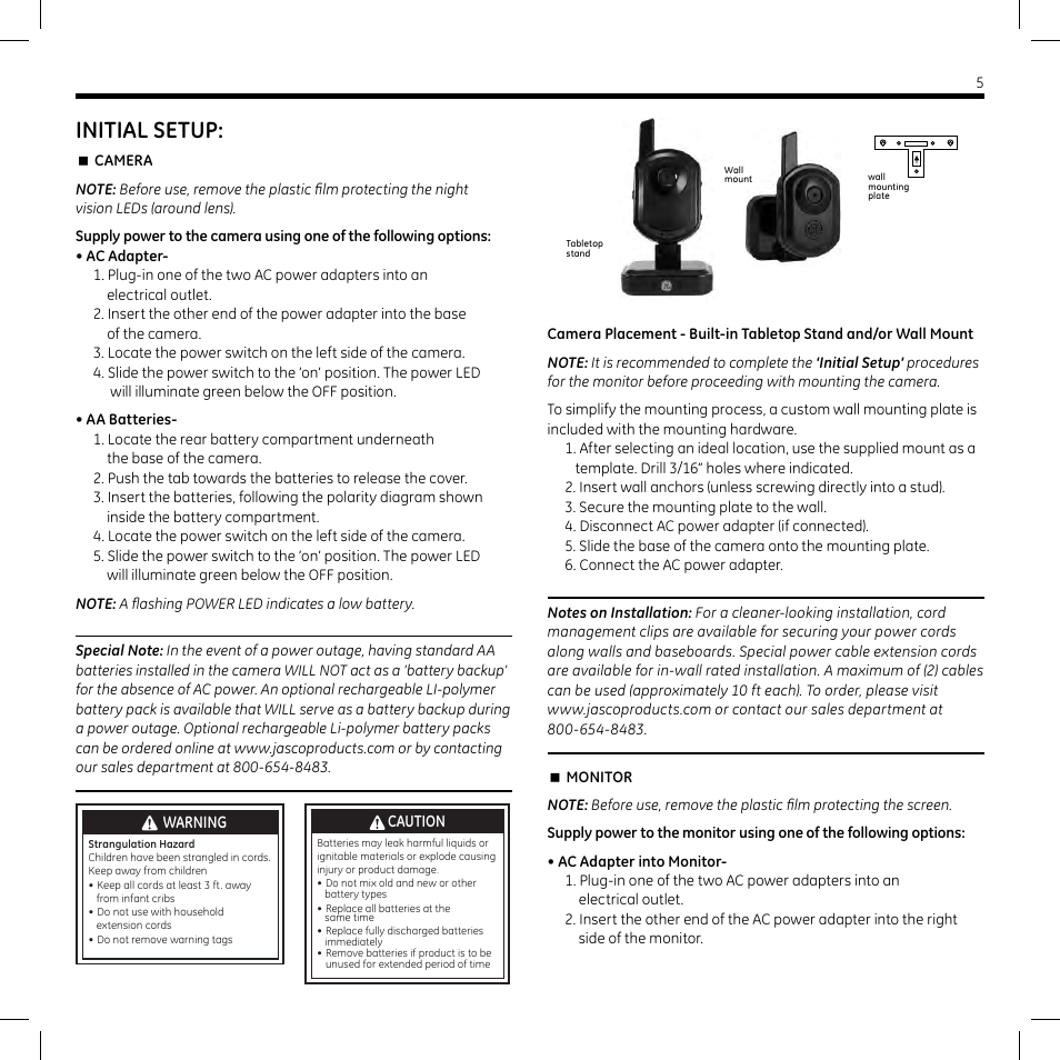 Initial setup | GE 45255 Digital Home Monitoring Kit User Manual | Page 5 / 15