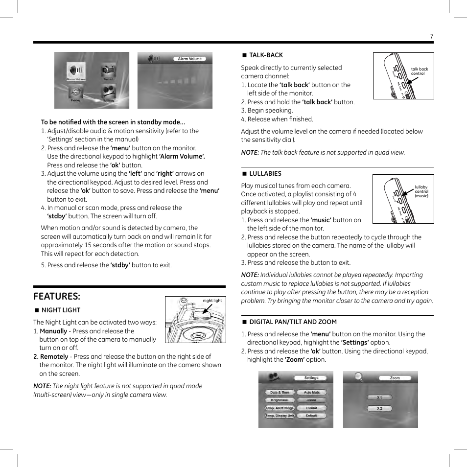 Features | GE 45255 Digital Home Monitoring Kit User Manual | Page 7 / 15