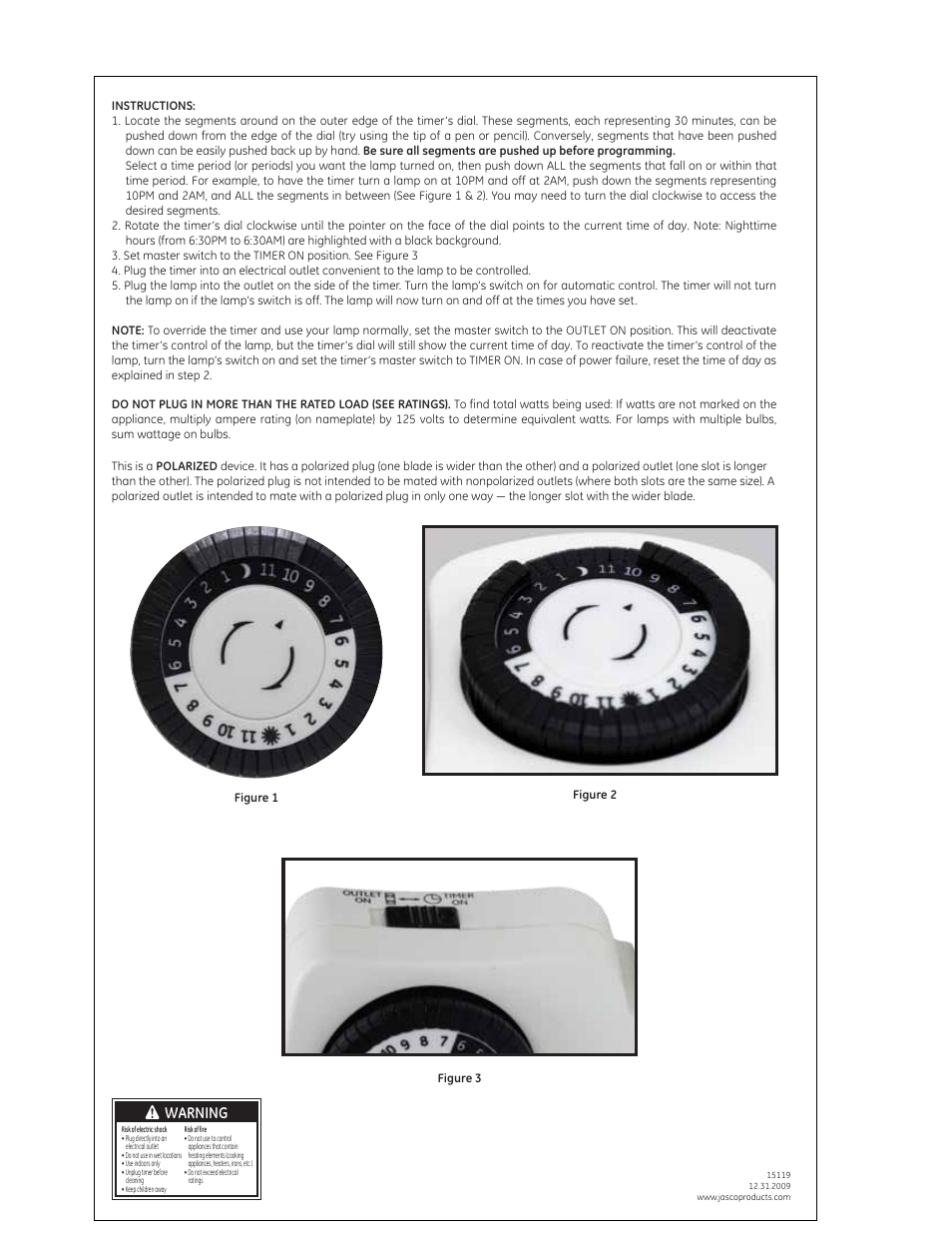 GE Plug-In 15119 15131 15417 24 hour Mechanical Timer User Manual | 1 page