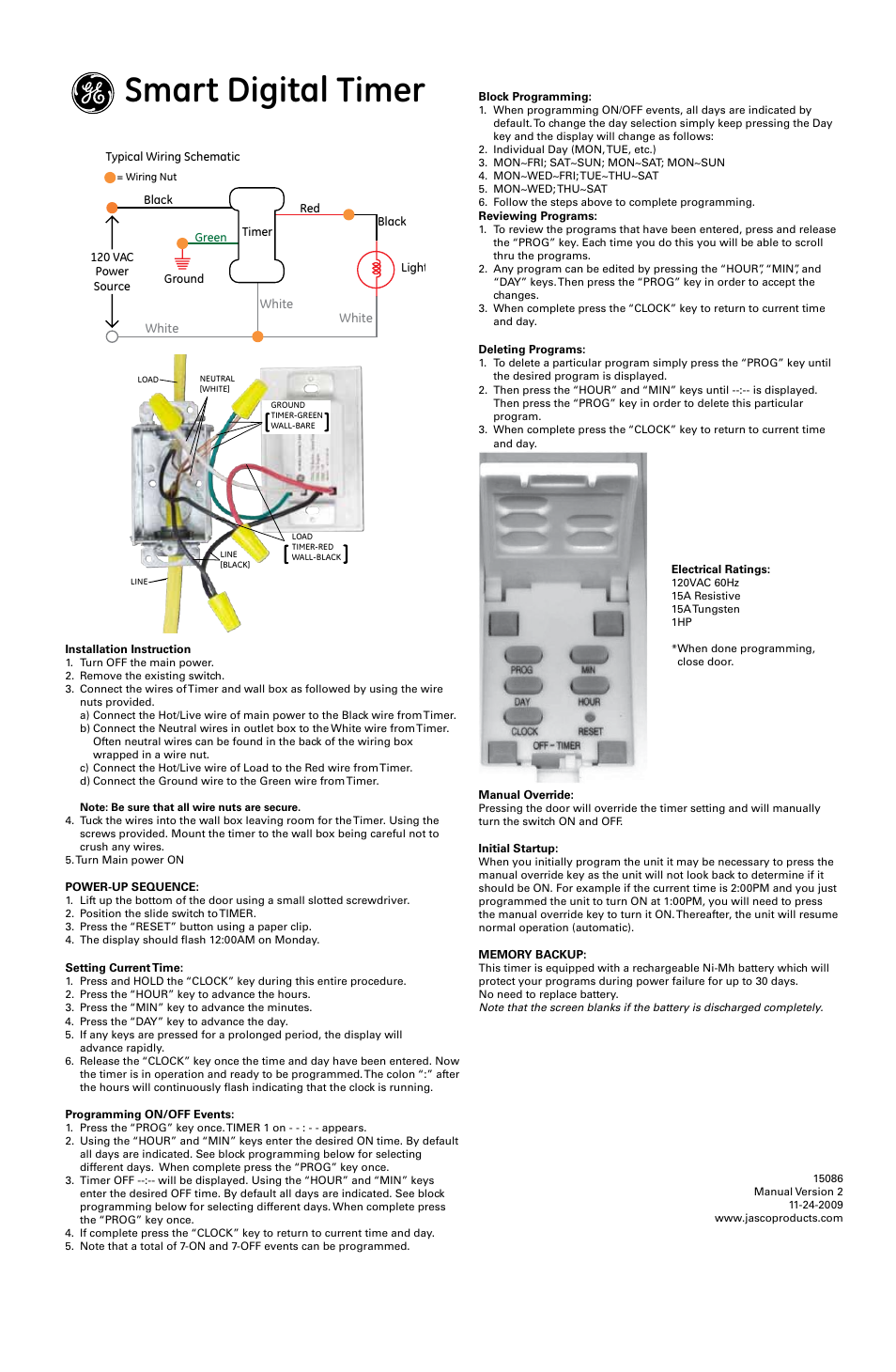 GE In-Wall 15086 GE Smart Digital Timer User Manual | 1 page