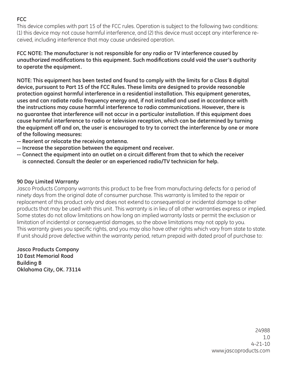 GE 24988 GE Infrared Signal Remote Extender User Manual | Page 7 / 7