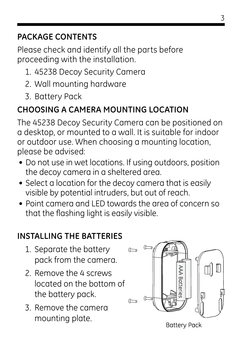 GE 45238 GE Wireless Decoy Security Camera User Manual | Page 3 / 7