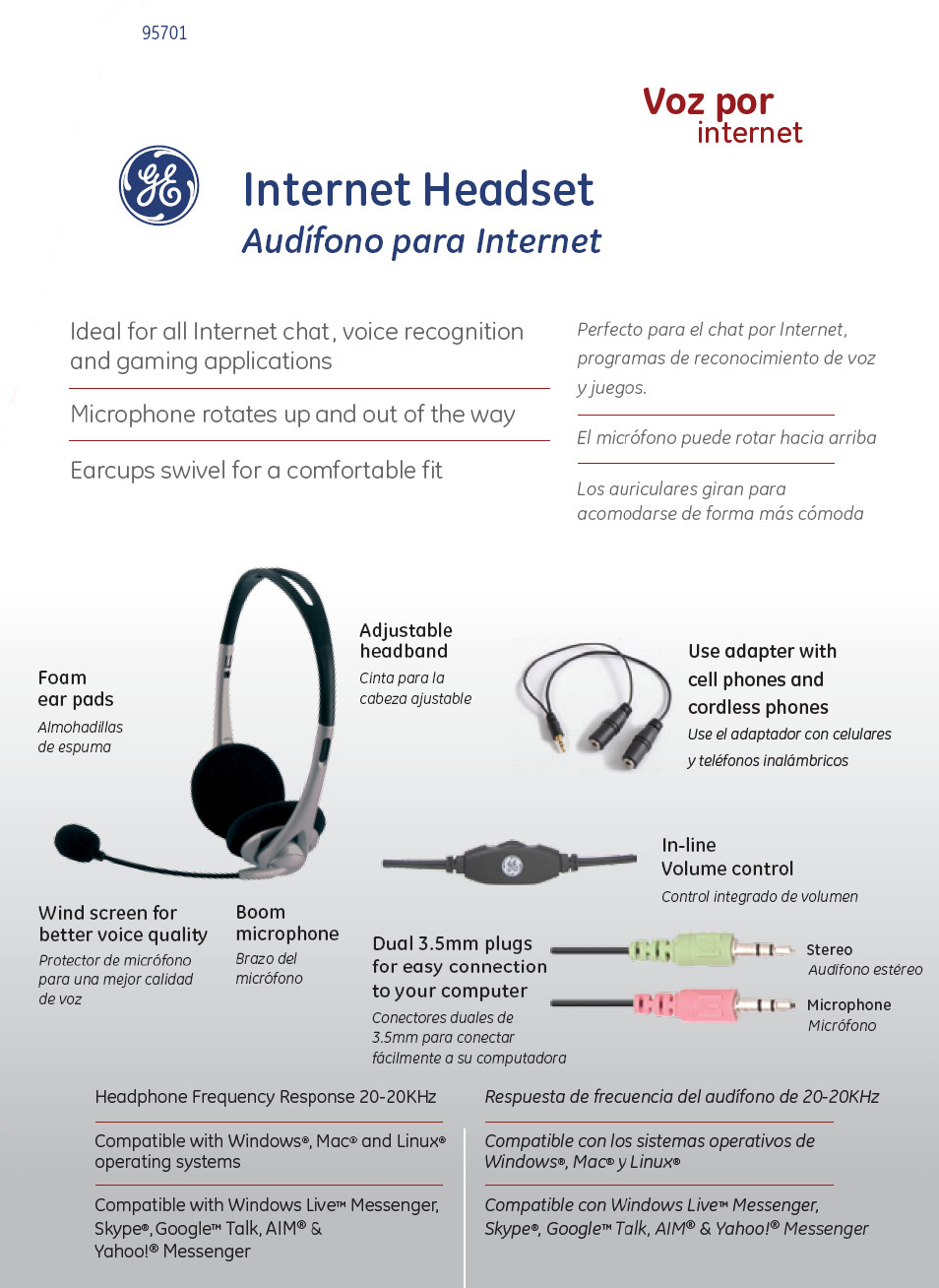 GE 95701 GE VoIP Internet Headset User Manual | 1 page