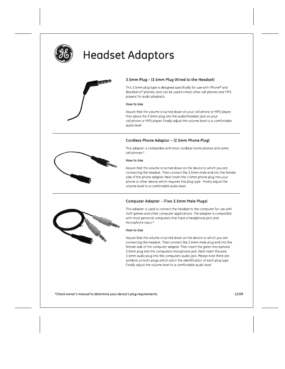 GE 95432 GE VoIP All-in-One Foldable Headset User Manual | 2 pages