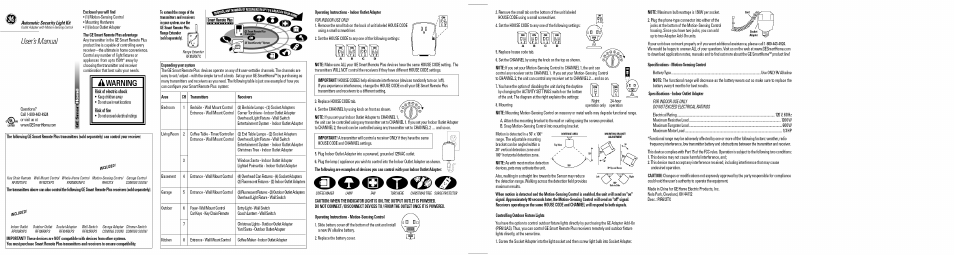 GE 56765 GE Indoor Outlet Receiver with Motion Sensor Smart Remote Plus Compatible User Manual | 1 page