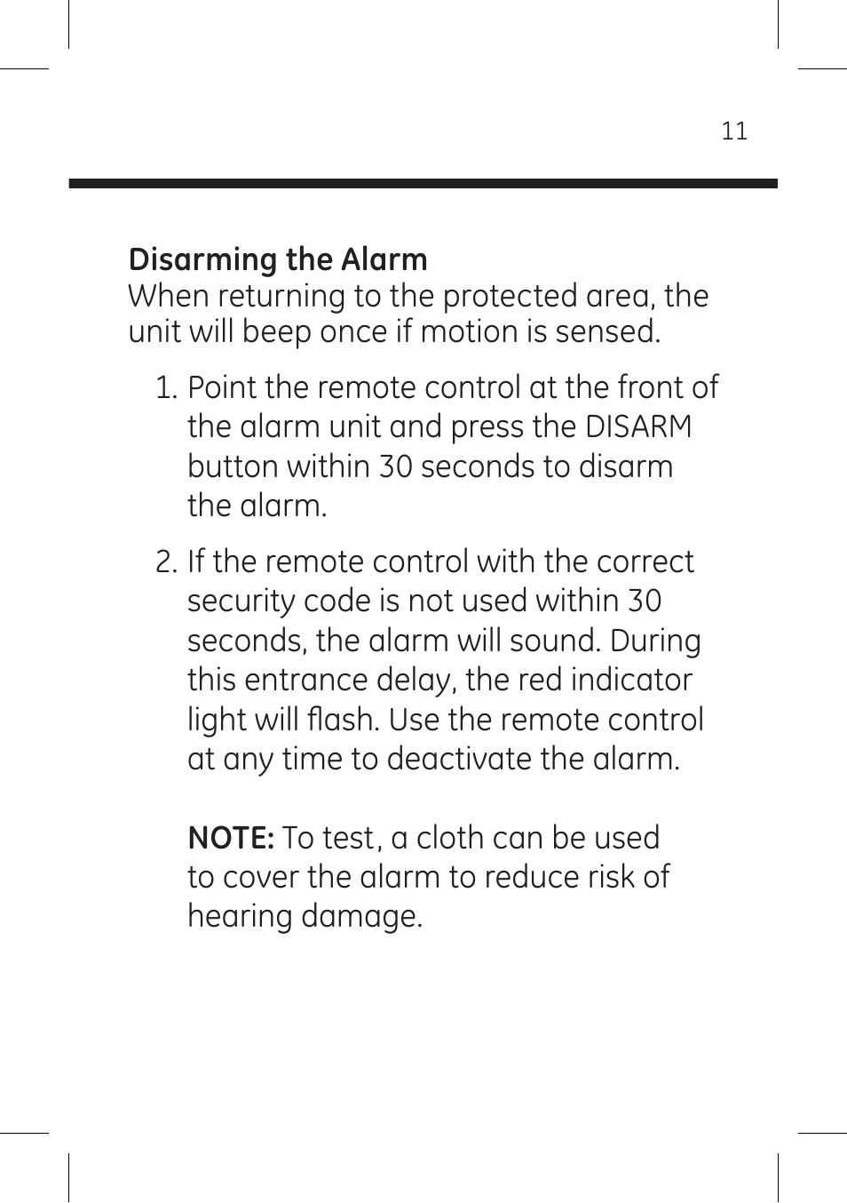 GE 51207 GE Wireless Motion Sensor Alarm with Keychain Remote User Manual | Page 10 / 15