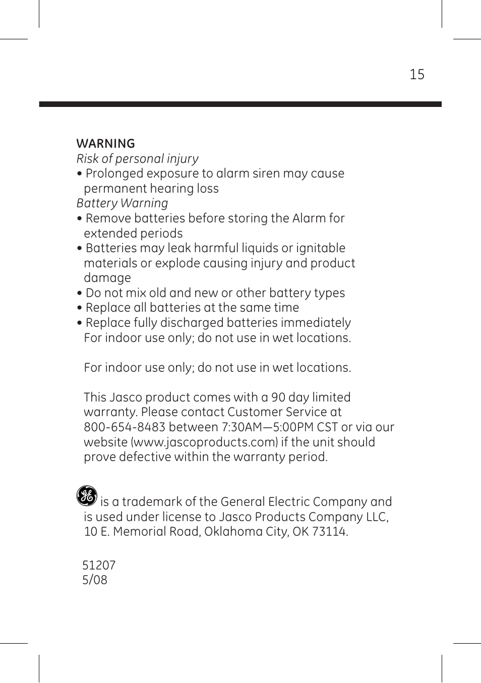 GE 51207 GE Wireless Motion Sensor Alarm with Keychain Remote User Manual | Page 14 / 15
