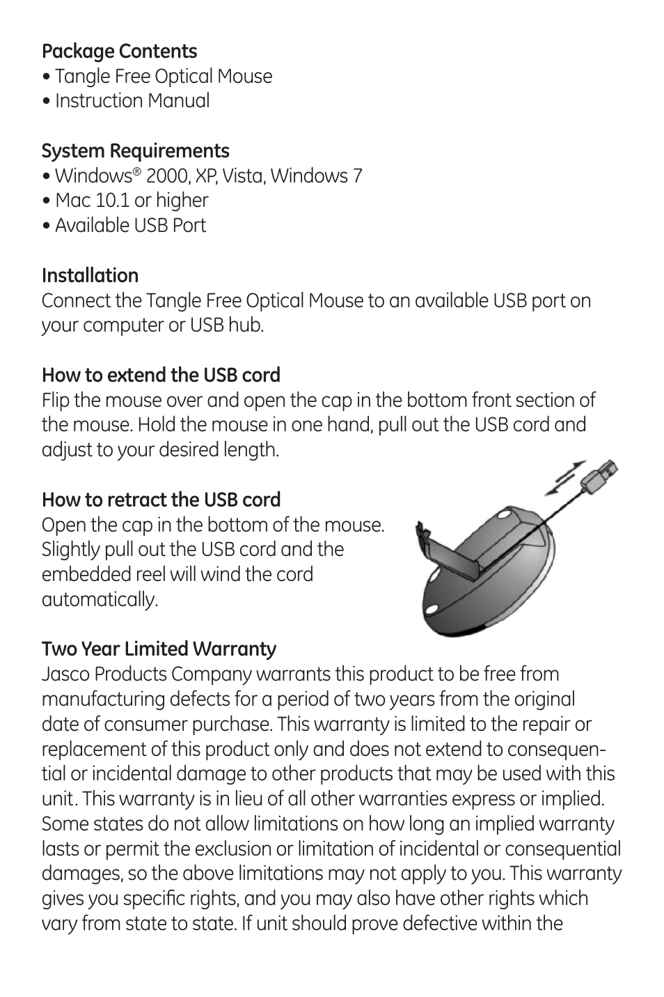 GE 98565 GE Tangle-Free Retractable Mouse User Manual | Page 2 / 6