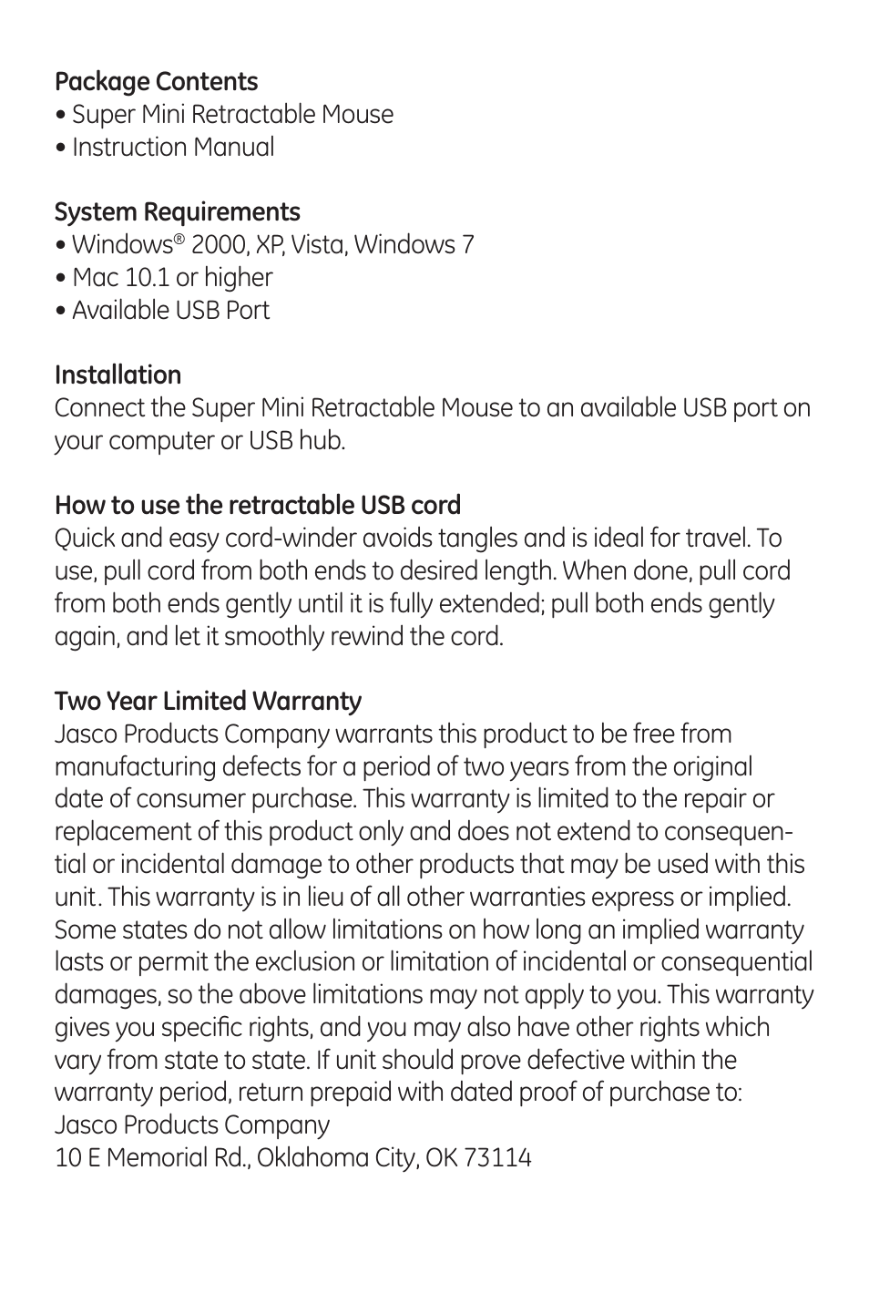 GE 98820 GE Super Mini Retractable Mouse User Manual | Page 2 / 6