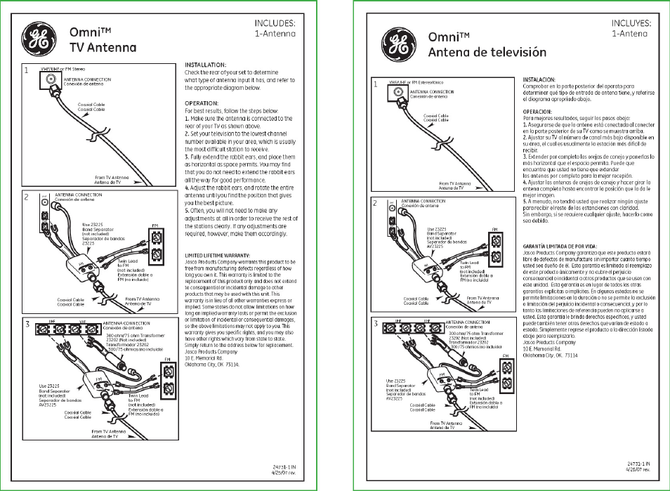 GE 24731 GE Omni TV Antenna User Manual | 1 page