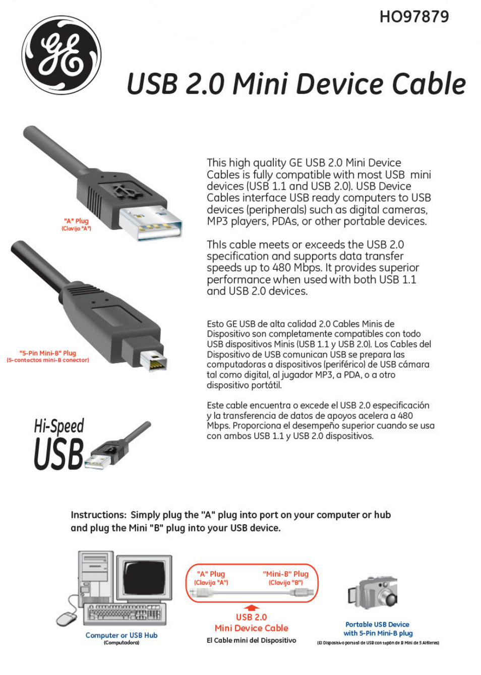 GE 97879 GE USB 2.0 Mini Device Cable User Manual | 1 page