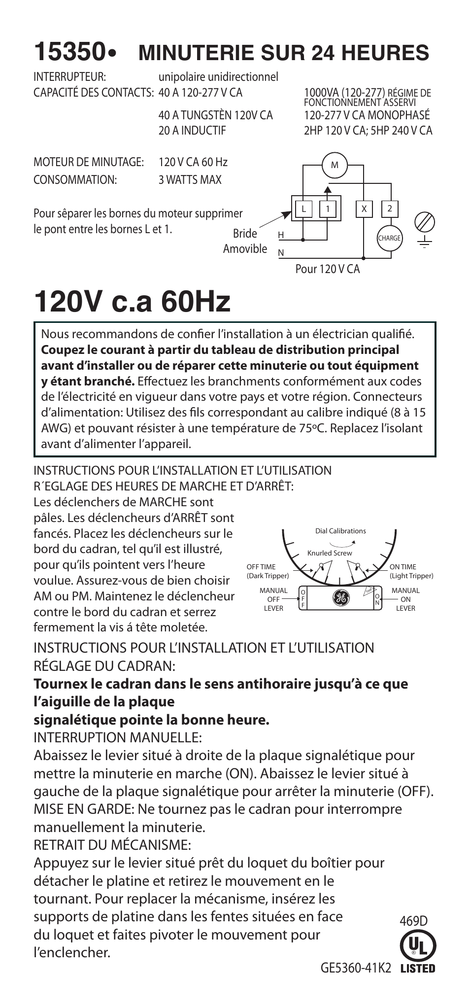Minuterie sur 24 heures, 469d | GE 15350 Heavy Duty Mechanical Time Switch User Manual | Page 2 / 3