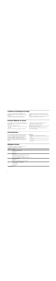 Limitation automatique du temps, Fonction maintien au chaud, Anti-effacement | Remarques, Réglages de base | Neff T83T84N2MC User Manual | Page 26 / 60