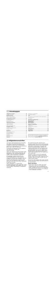 É inhoudsopgave[nl] gebruiksaanwijzing, Veiligheidsvoorschriften, Risico van brand | Inhoudsopgave | Neff T83T84N2MC User Manual | Page 45 / 60