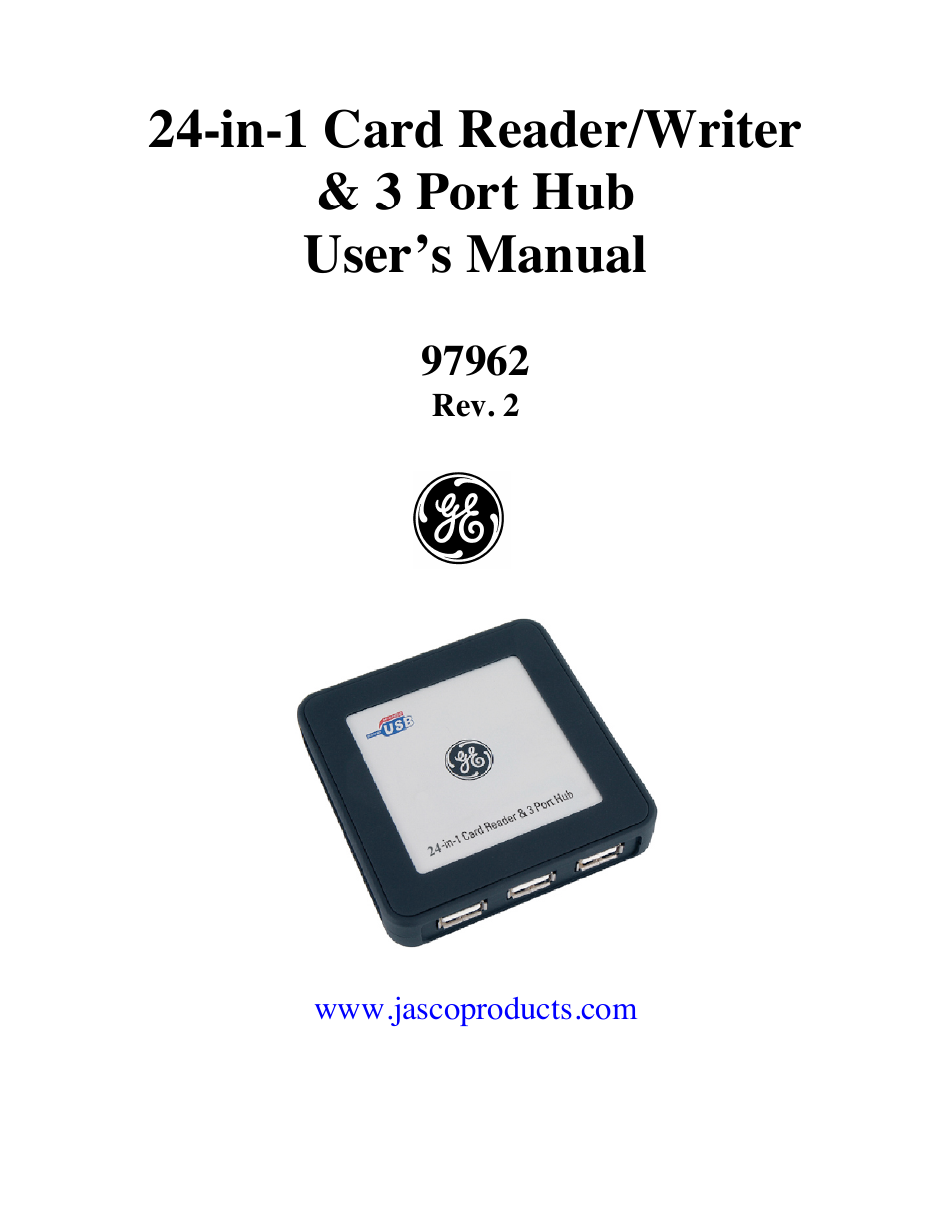 GE 97962 GE 19-in-1 Card Reader & 3-Port USB 2.0 Hub User Manual | 8 pages