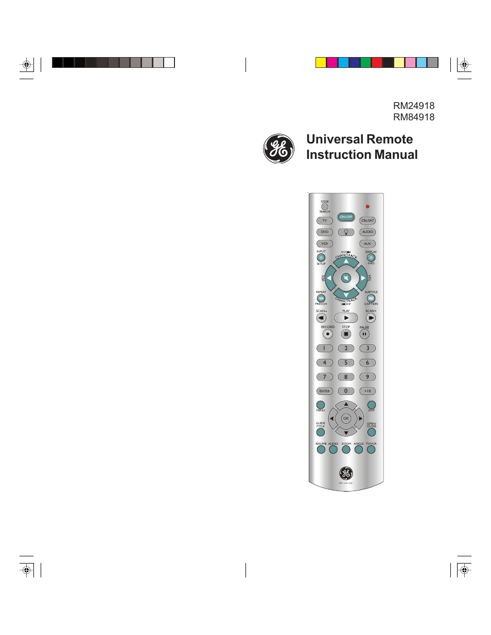 GE 84918 GE Universal Remote User Manual | 9 pages