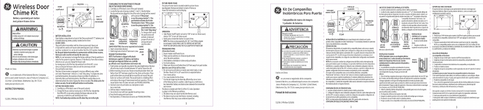GE 51298 GE Wireless Seven-Sound Door Chime with Picture Frame User Manual | 1 page