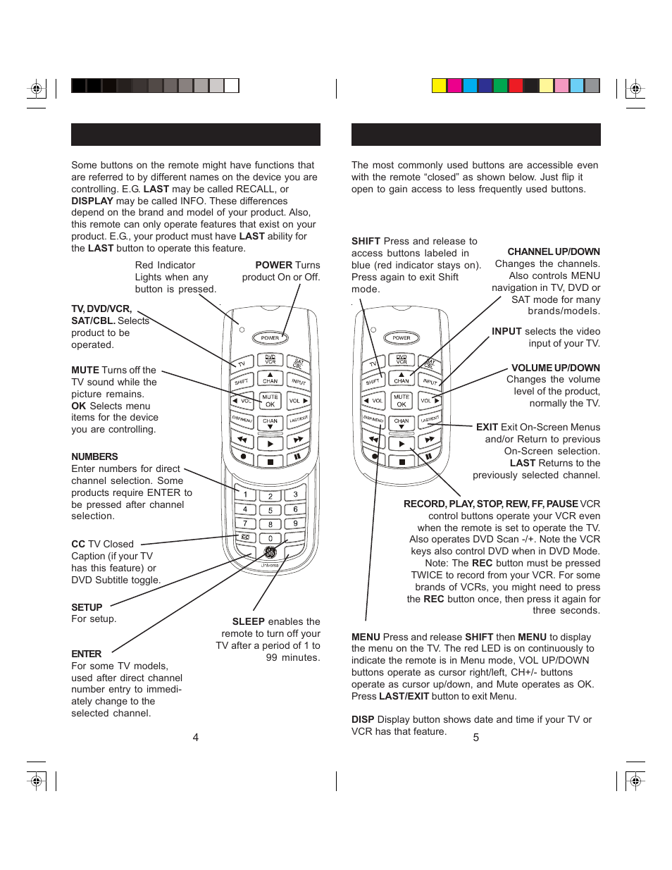 Button functions, cont, Button functions | GE 24964 GE Universal 3-Device Slider Remote User Manual | Page 3 / 9