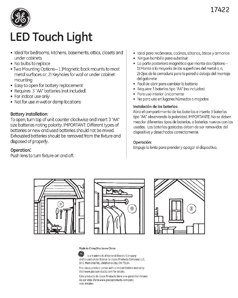 GE 17422 GE LED Oval Touch Light User Manual | 1 page