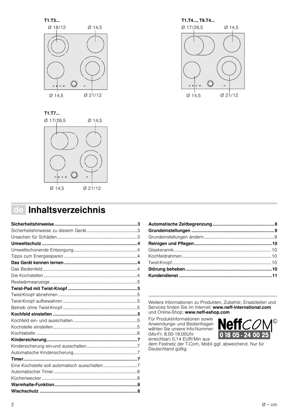 Ø inhaltsverzeichnis, Produktinfo, Øinhaltsverzeichnis | Neff T15T40X0 User Manual | Page 2 / 40
