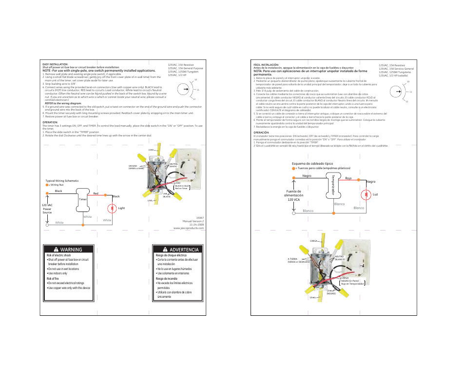 GE In-Wall 15067 Mechanical Countdown Timer User Manual | 1 page